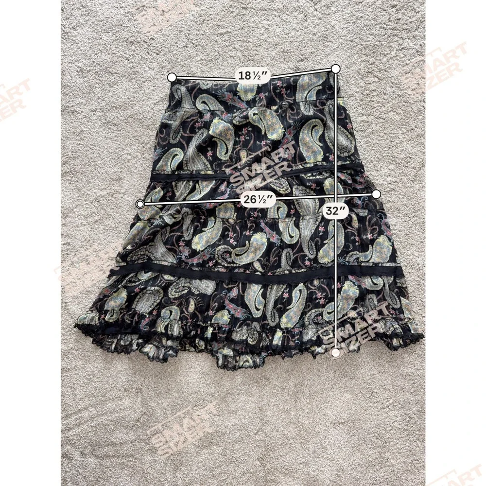 Vintage Paisley Tiered Midi Skirt‎ Lace Trim Metallic XL Petite  Whimsigoth Boho